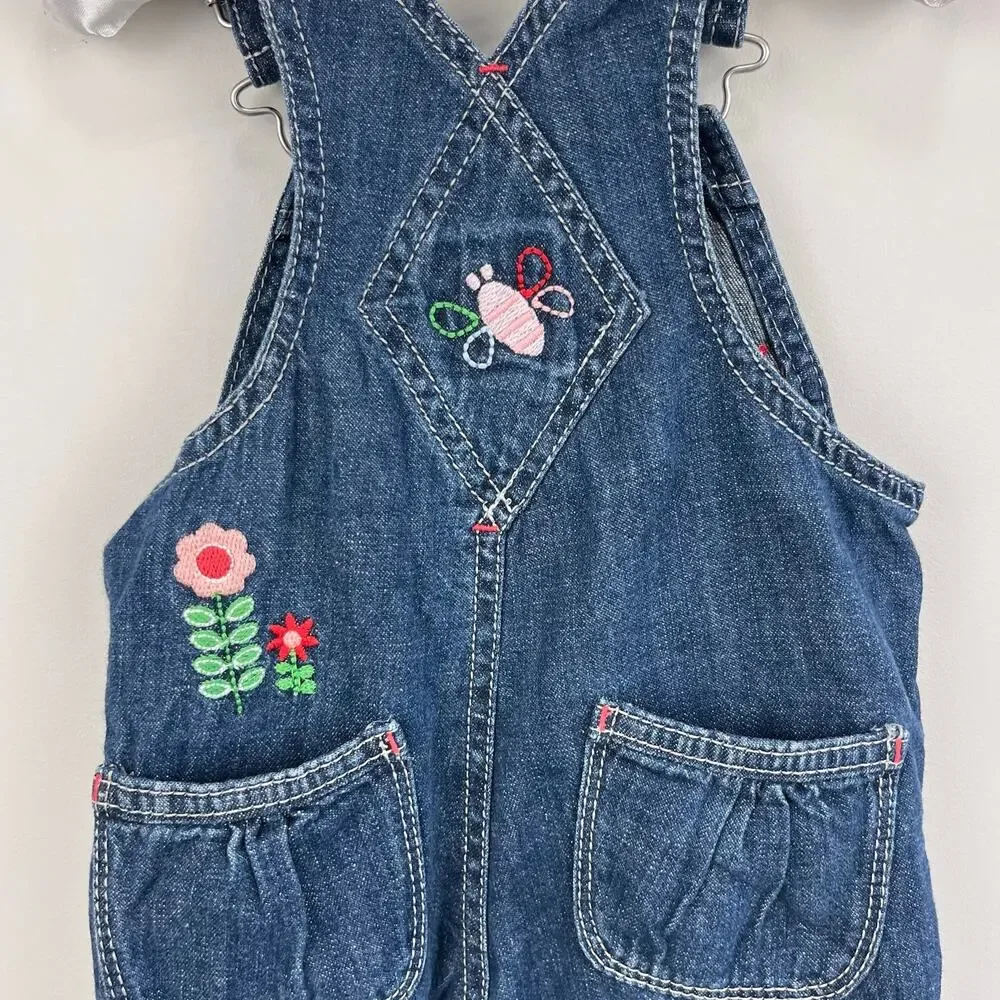 Y2K Vintage Gap Embroidered Flower Blue Jean Overalls 3-6 Months